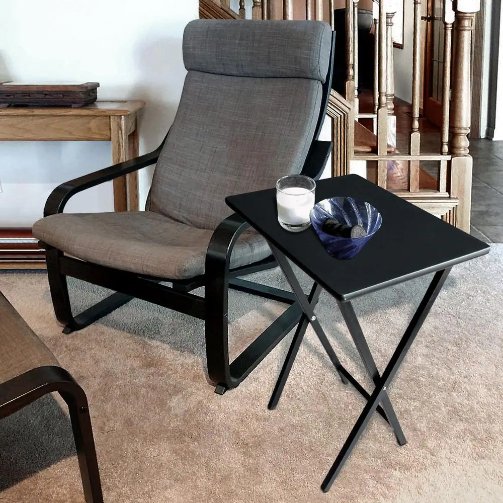 PDG Plastic Development Group Versatile Folding 5-Piece Black Wooden TV Tray Set