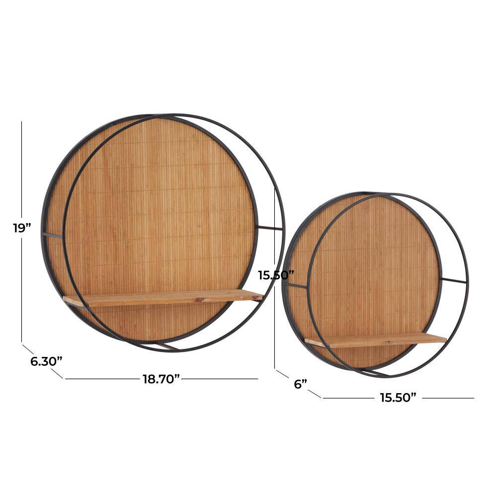 Litton Lane Brown Round 2 Shelves Bamboo Wall Shelf (Set of 2)