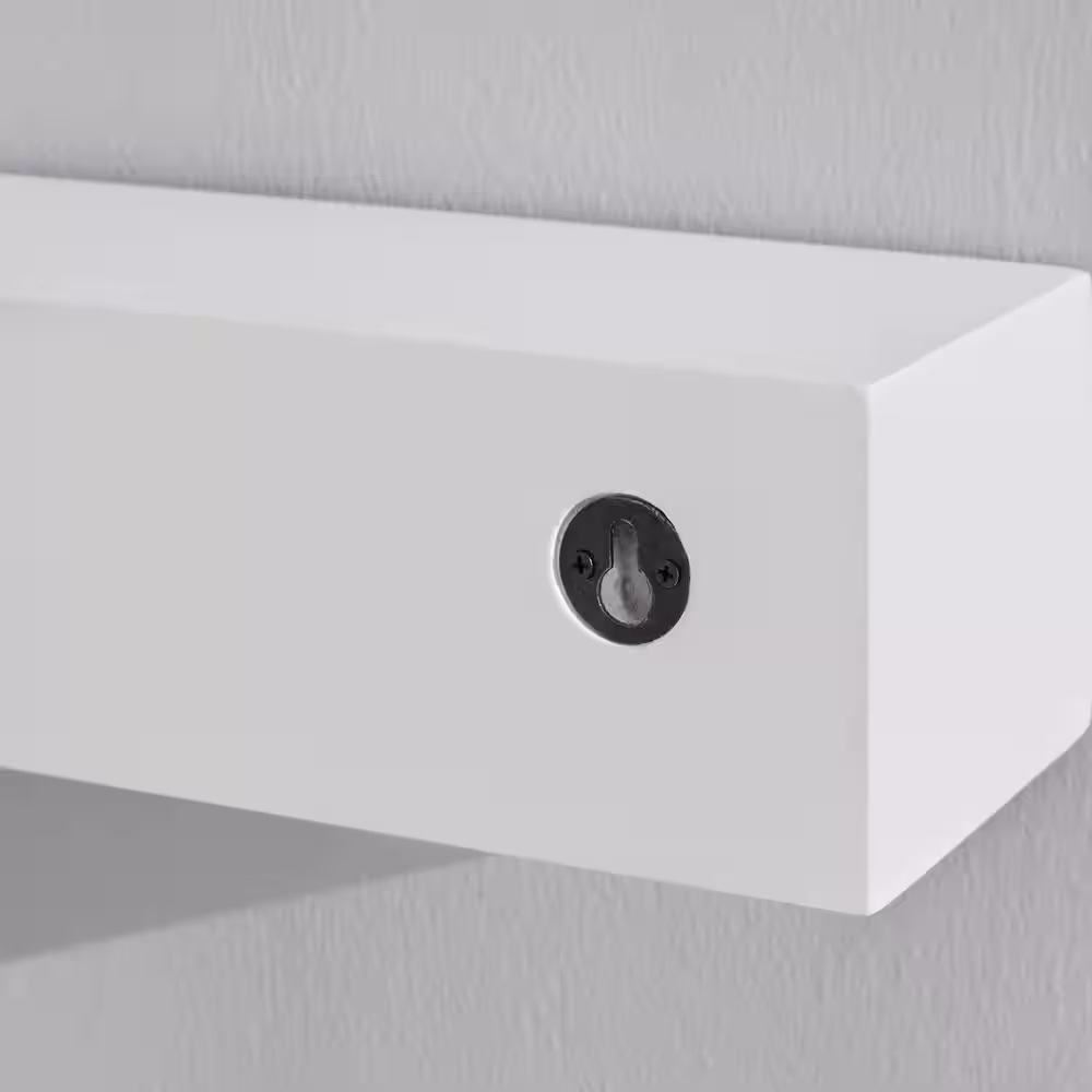 StyleWell 3.5 in. H x 31.7 in. W x 4.5 in. D White Wood Floating Wall Shelf (Set of 2)