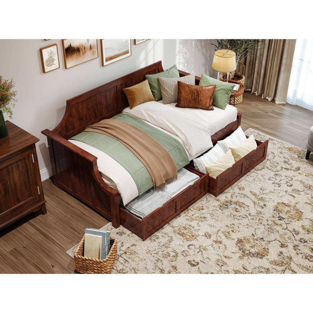 None Cambridge Walnut Twin Solid Wood Daybed with Set of 2-Bed Drawers