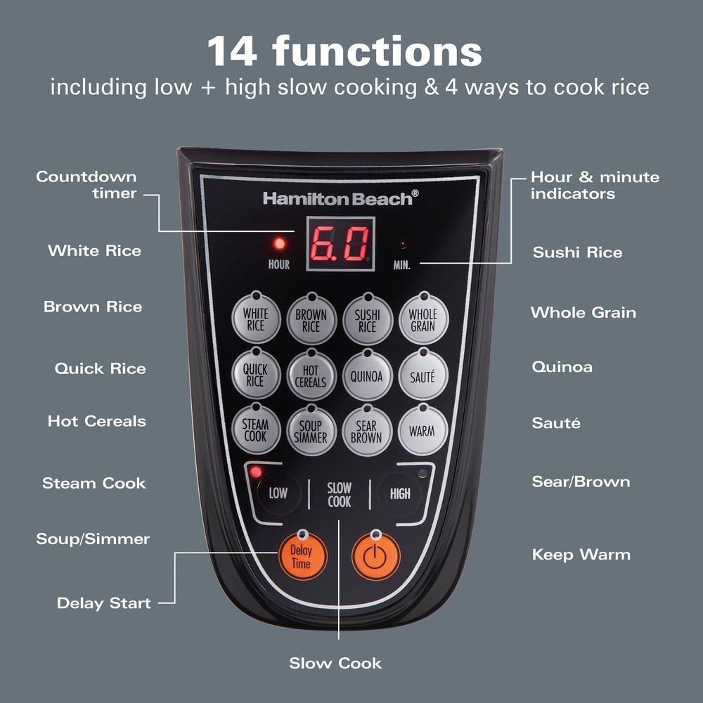 Hamilton Beach Digital 4.5 Qt. Stainless Steel Electric Multi-Cooker 14 Pre-Programmed Settings