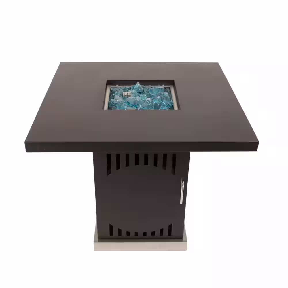 Pleasant Hearth Halifax 30 in. x 27 in. Square Steel Propane Gas Fire Pit Table in Black with Glass Fire Rocks