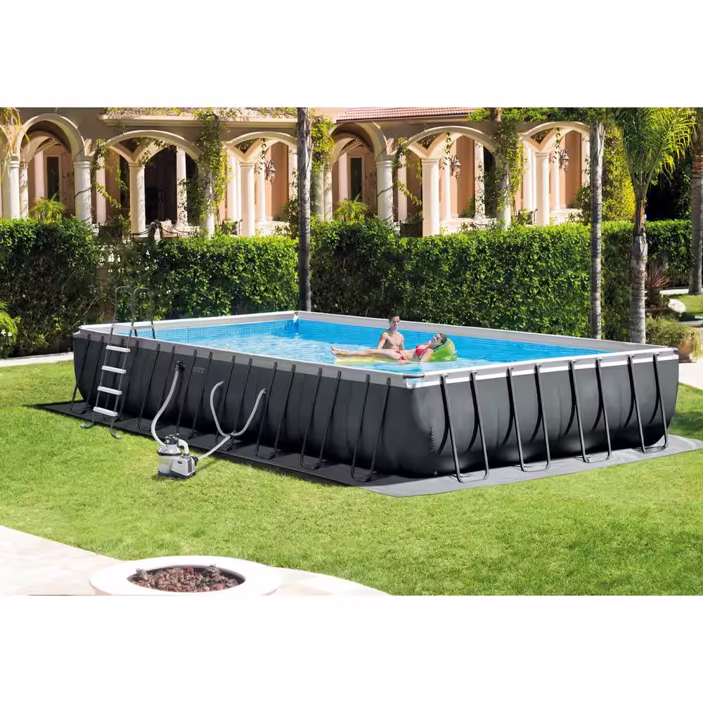 Intex 32 ft. x 16 ft. x 52 in. Ultra XTR Rectangular Above Ground Hard Side Swimming Pool Set, Gray