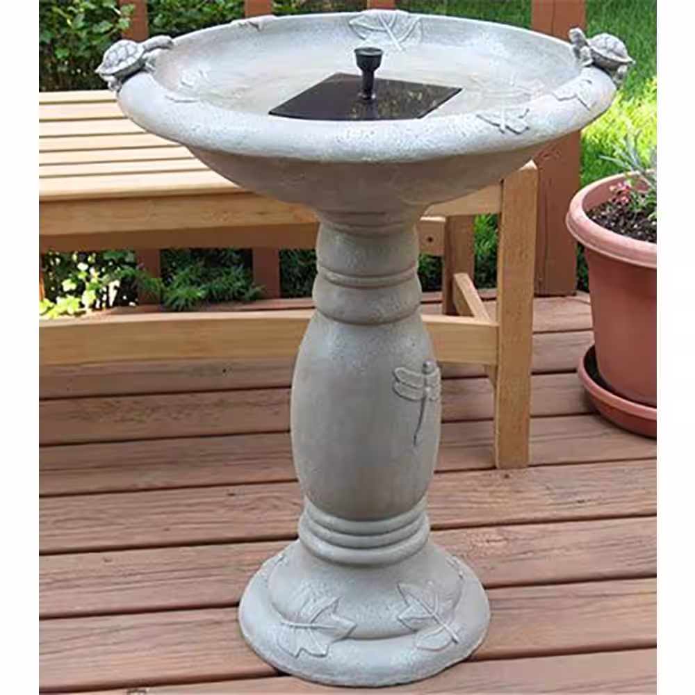 Smart Solar Country Gardens Gray Weathered Stone Solar Birdbath Fountain