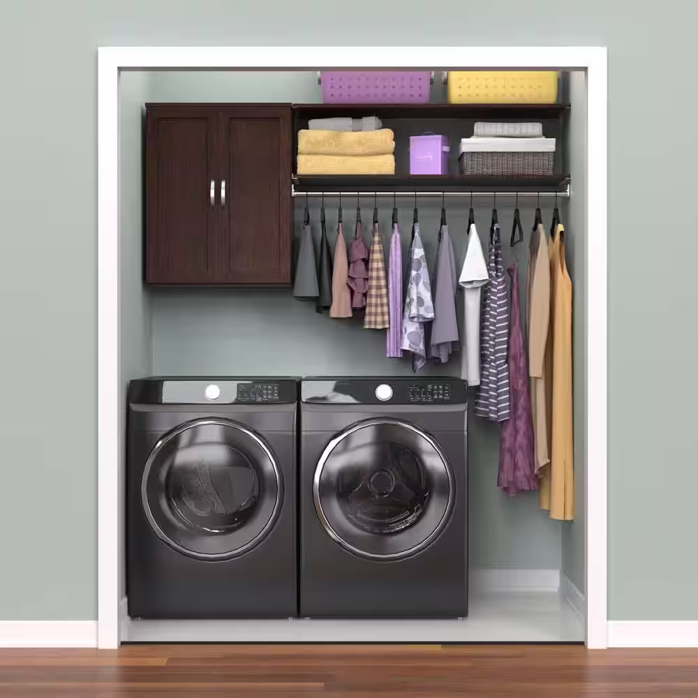ClosetMaid Style+ 55.12 in. W - 121.12 in. W Chocolate Laundry Room Cabinet Kit with Top Shelves and Shaker Doors