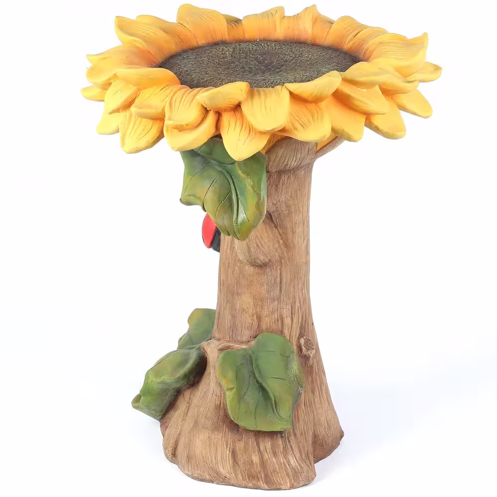 LuxenHome Polyresin Sunflower Bird Bath