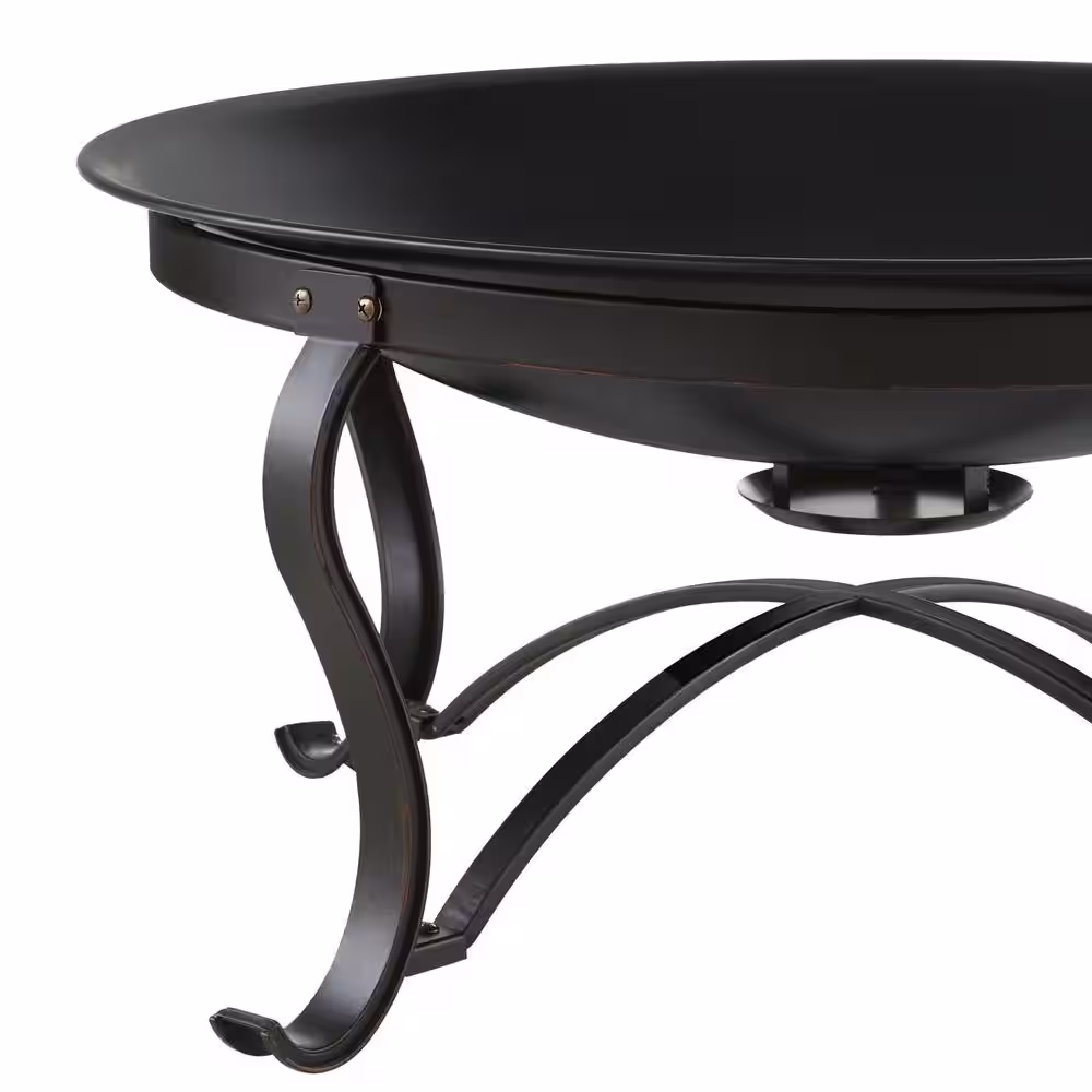 Hampton Bay Sadler 30 in. x 19 in. Round Steel Wood Burning Fire Pit in Rubbed Bronze