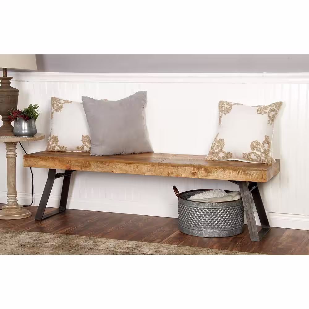 Litton Lane Light Brown Bench 18 in. X 63 in. X 16 in.