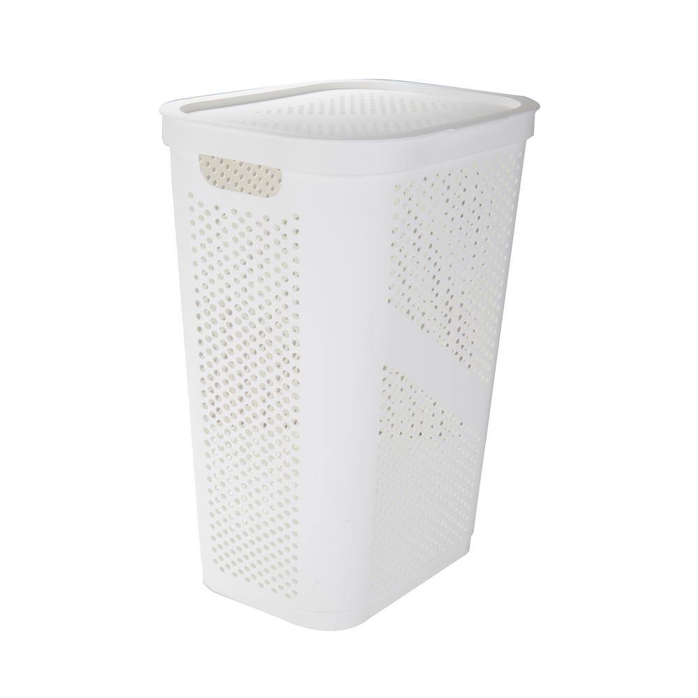 Mind Reader Basket Collection Laundry Hamper, 60 Liter (15kg/33lbs) Capacity, Cut Out Handles, Attached Hinged Lid, White