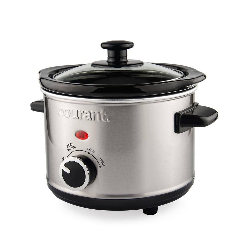 Courant 1.6 qt. Mini Slow Cooker Crock, Warm Settings, Stainproof Stoneware Pots, Stainless Steel