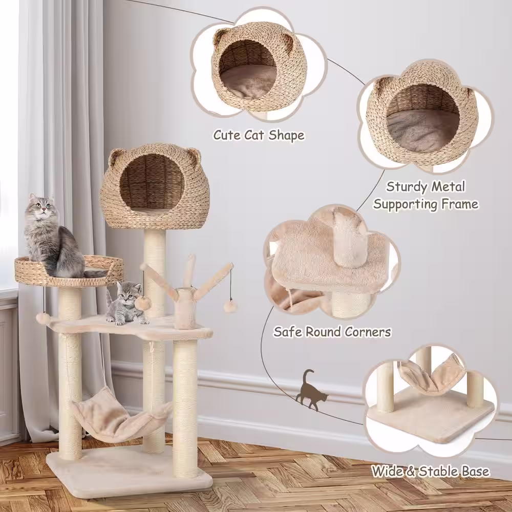 ANGELES HOME Multi-Level Cat Tree with Condo Hammock and Rotatable Hanging Balls