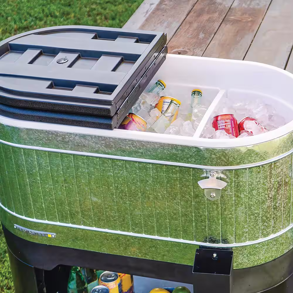 PERMASTEEL 120 qt. Rolling Patio Cooler in Galvanized Steel