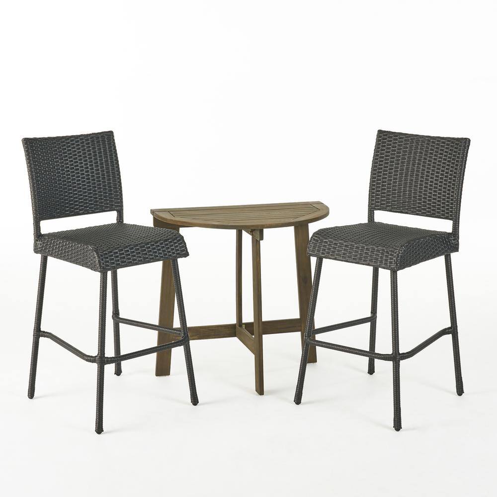 Noble House Meadow 30 in. Grey 3-Piece Wood Half-Round Outdoor Bistro Set