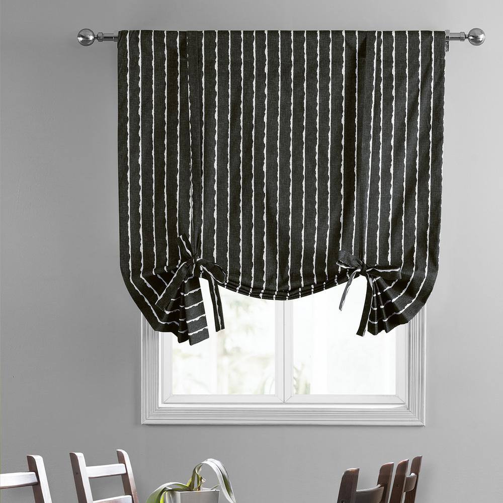 Exclusive Fabrics & Furnishings Sharkskin Black Solid Printed Cotton 46 in. W x 63 in. L Room Darkening Rod Pocket Tie-Up Window Shade (1 Panel)