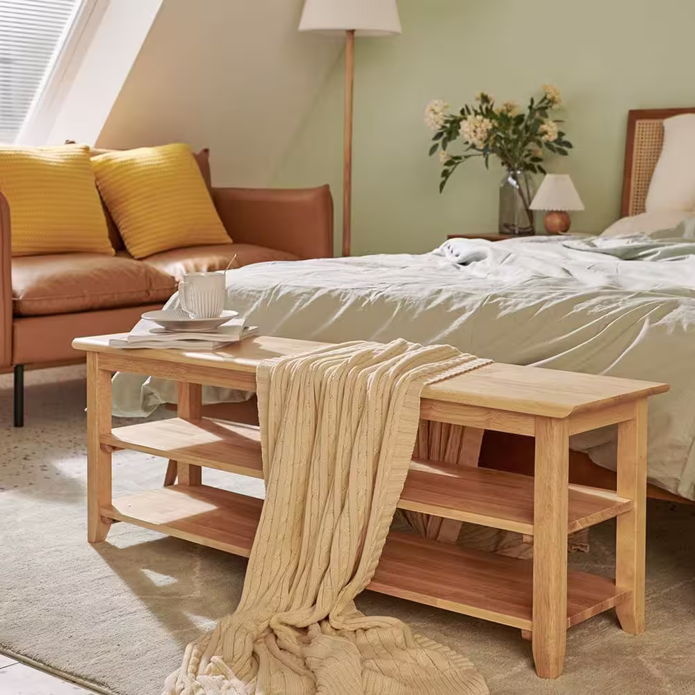 None 16.5 in. H 12-Pair Natural Wood Shoe Rack