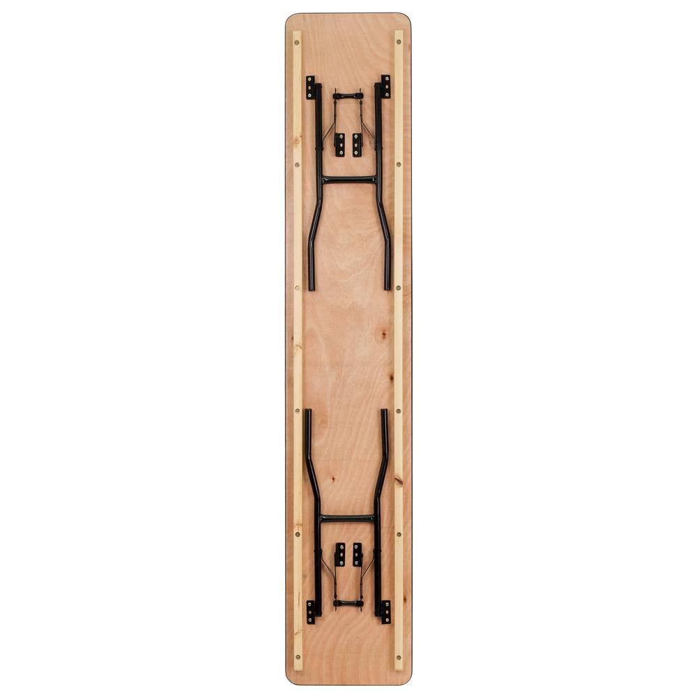 None 96 in. Natural Wood Tabletop Metal Frame Folding Table