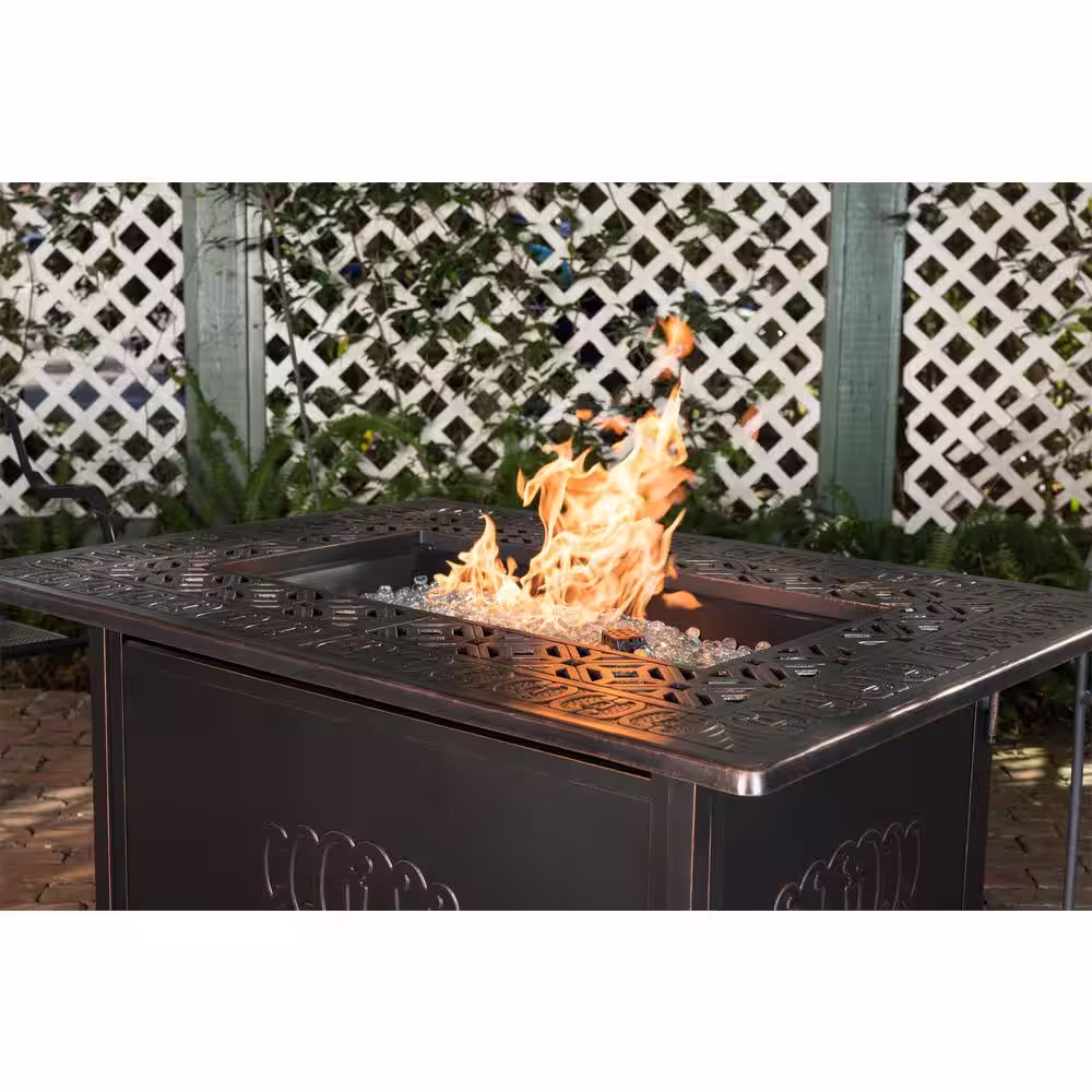 Fire Sense Dynasty 48 in. x 24 in. Rectangle Aluminum Propane Fire Pit Table in Antique Bronze