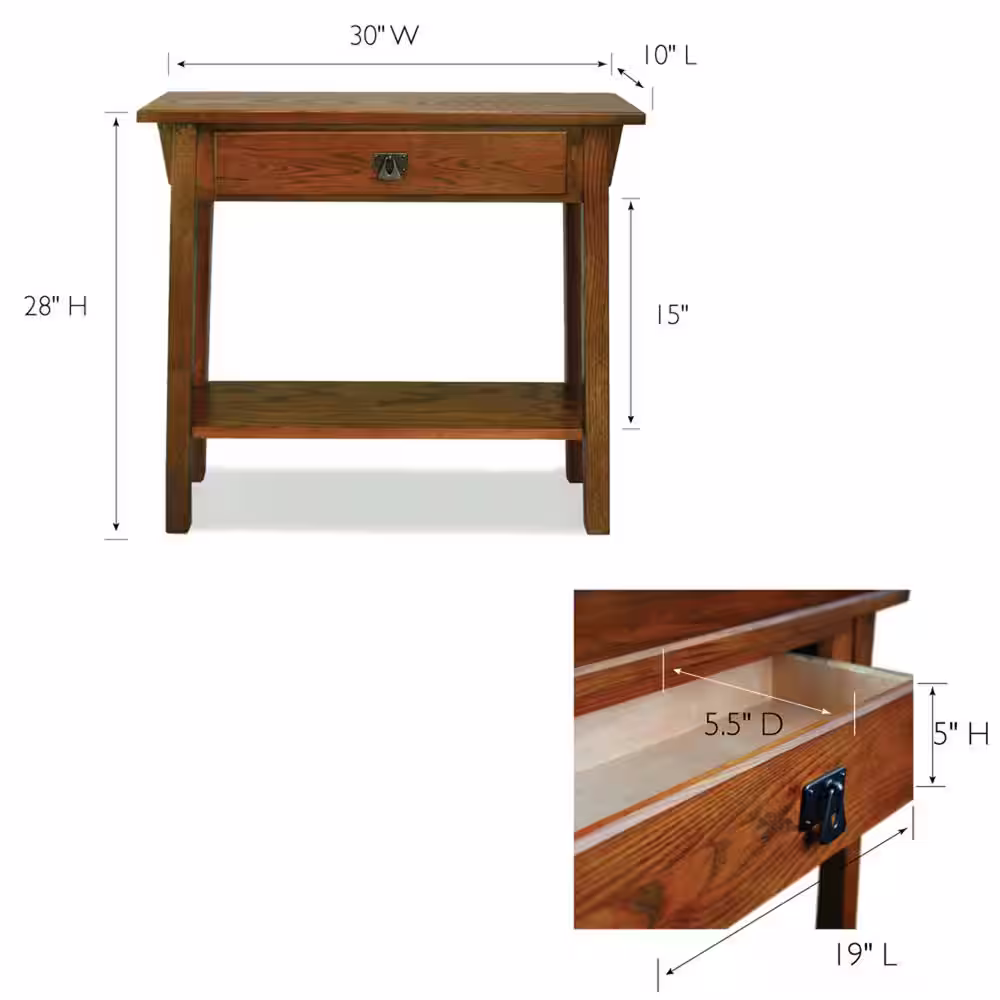 Leick Home Mission Russet 30 in. W x 10 in. D One-Drawer Rectangle Wood Hall Console Table with-Shelf