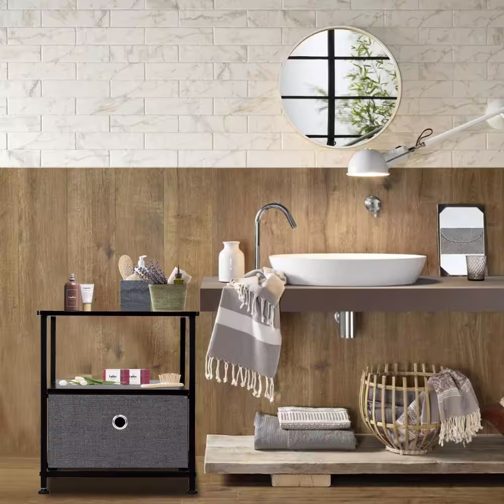 None 15.75 in W. x 18.37 in. H Gray 1-Drawer Fabric Storage Chest with Gray Drawers