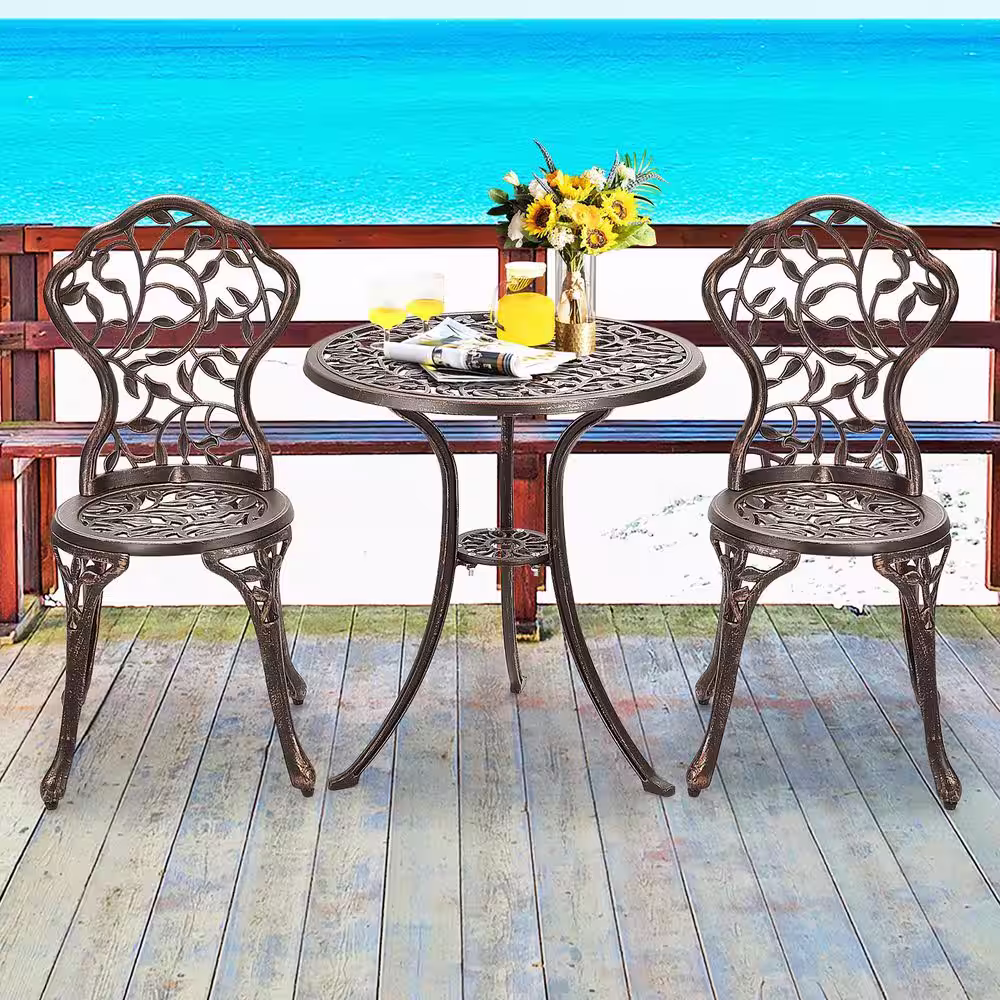 SUNRINX 3-Piece Cast Aluminum Bistro Set Patio Conversation Set