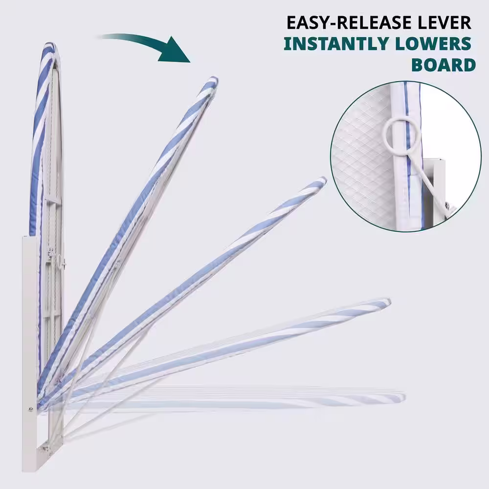 Ivation Ironing Board, Wall Mount Iron Board Holder and Ironing Board Cover, White