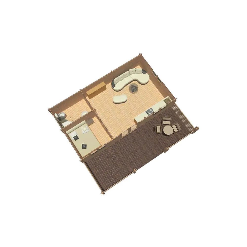 Hud-1 EZ Buildings Lama J44 26 ft. x 14 ft. with 26 ft. x 8 ft. Porch Log Cabin Chalet Building Kit