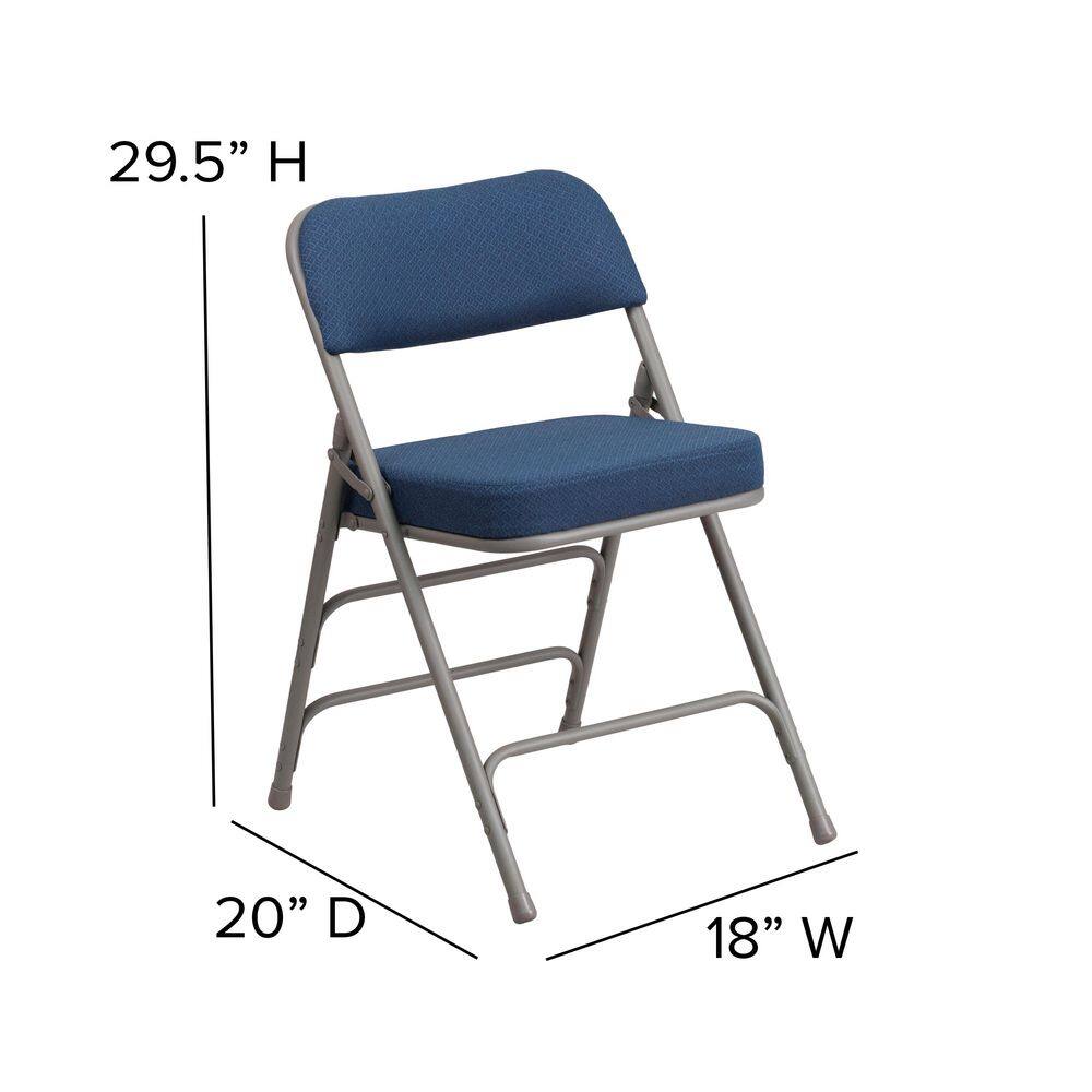 Flash Furniture Hercules Series Premium Curved Triple Braced & Double Hinged Navy Fabric Upholstered Metal Folding Chair