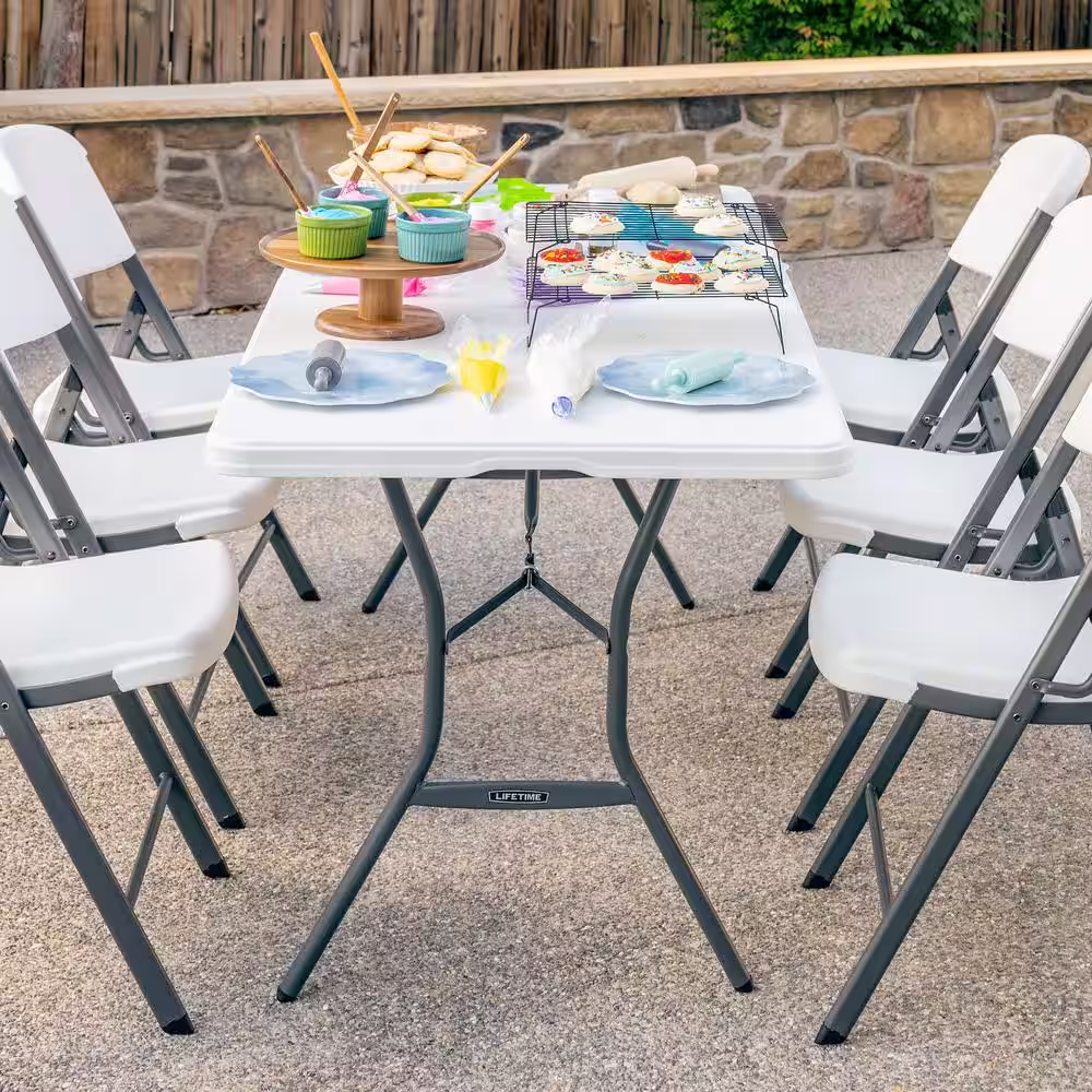 Lifetime 6 ft. White Plastic Fold-In-Half Table (Light Commercial)