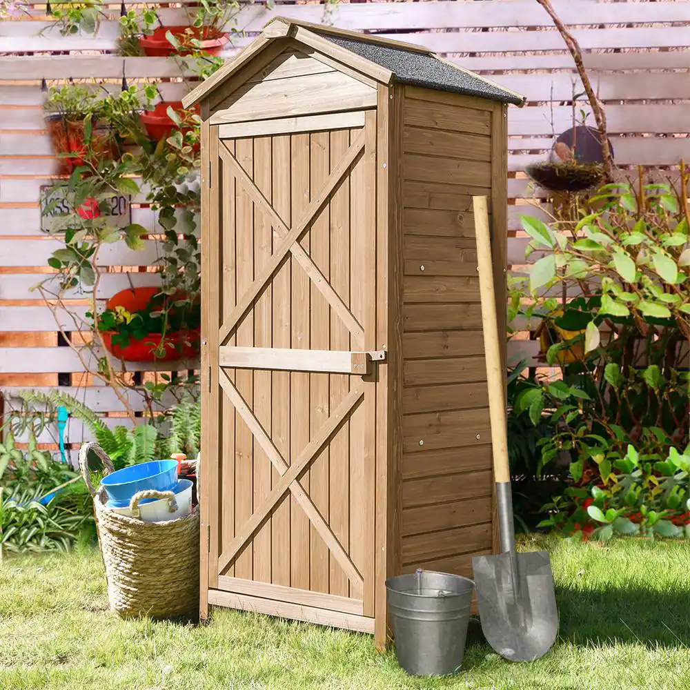 GOSHADOW 25.2 ft. W x 18 ft. D Wood Shed with Workstation 37.8 sq. ft. Natural