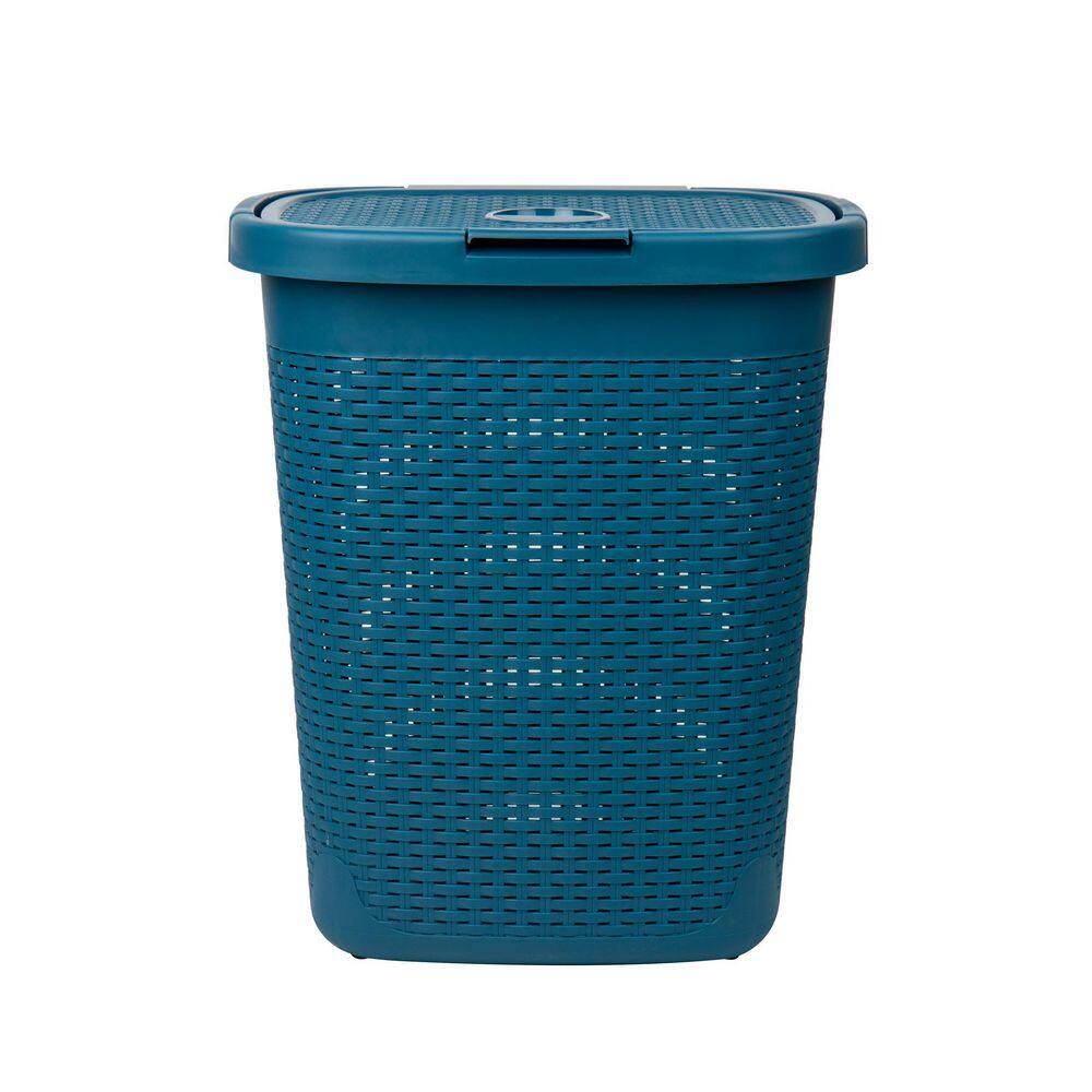 Mind Reader Basket Collection, Slim Laundry Hamper, 50 Liter (15kg/33lbs) Capacity, Attached Hinged Lid, Set of 2, Blue