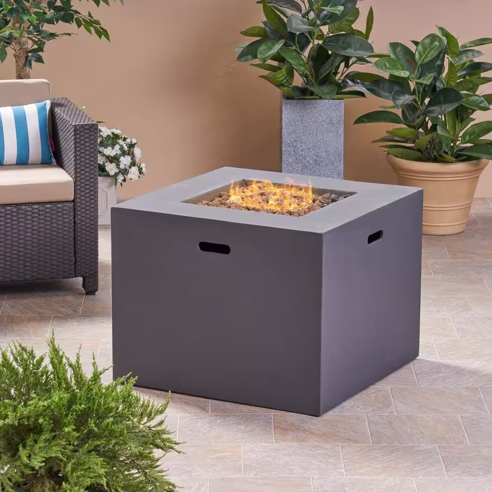 Noble House Zachary 31 in. x 24.5 in. Square Concrete Propane Fire Pit in Dark Gray