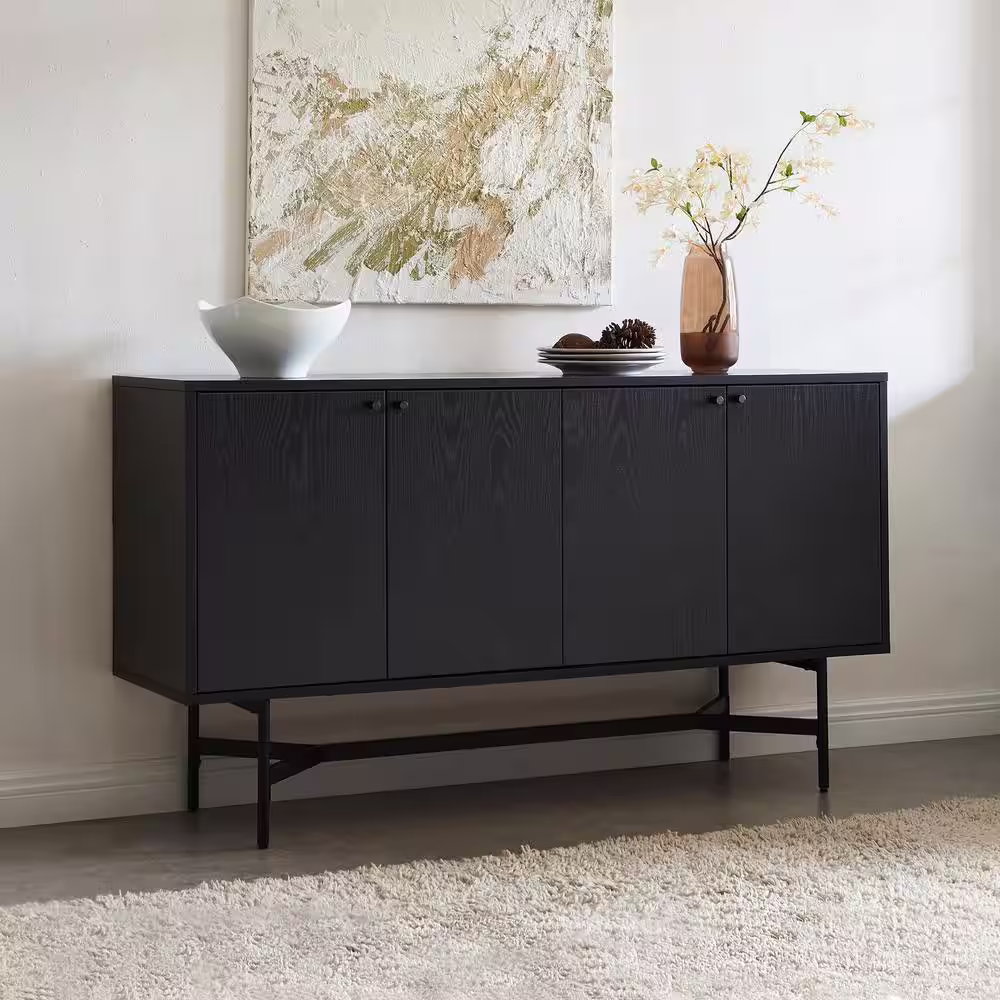 None Richmond Black Grain MDF 58 in. Buffet Table