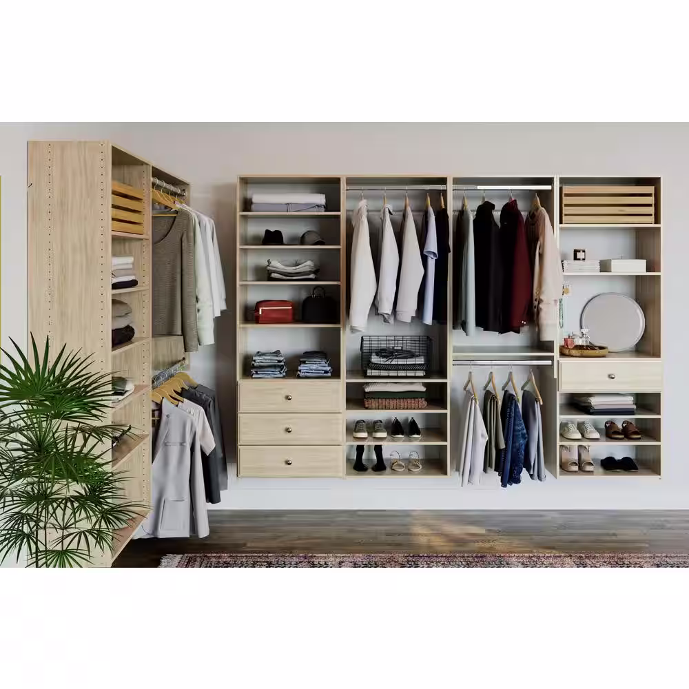 Closet Evolution 25.125 in. W Harvest Grain Double Hang Tower Unit 2-Shelf Wood Closet System