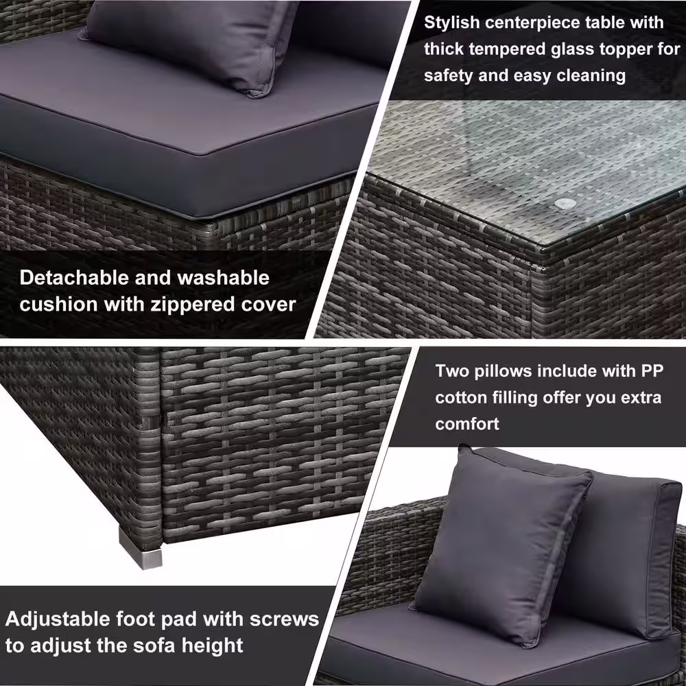 Outsunny Grey 6-Pieces Metal Patio Conversation Set with Grey Cushions and Center Coffee Table