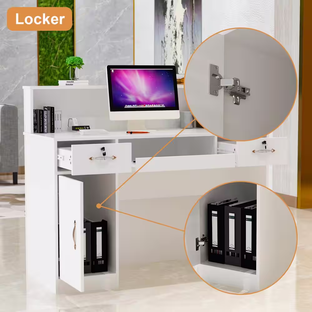 None Wooden Computer Desk, White Writing Desk with 2 Drawers, Keyboard Tray and Eco-Friendly Paint Finish, 47.2 in. W