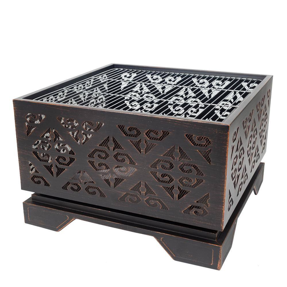 Pleasant Hearth Vienna 26 in. W x 26 in. H Square Steel Wood Burning Rubbed Bronze Fire Pit