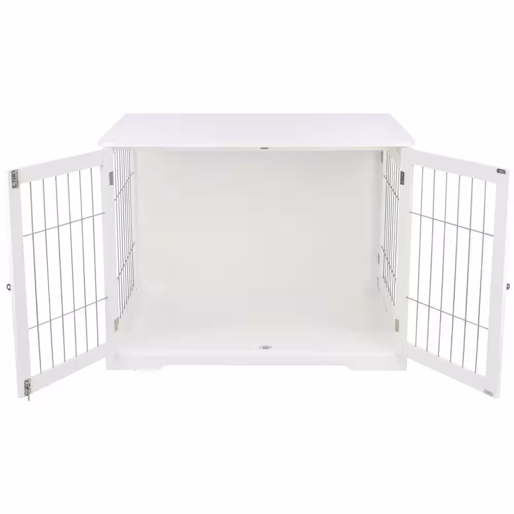 TRIXIE Furniture Style Dog Crate, Indoor Kennel, Pet Home, End Table or Nightstand with 2-Doors, White, Large