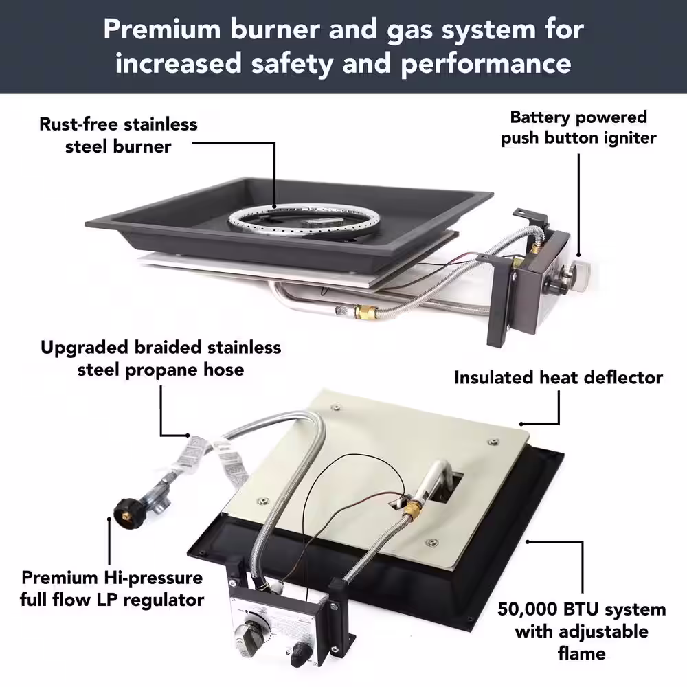 Hampton Bay Summerfield 44 in. x 24.5 in. Square Steel Gas Fire Pit with Wood-Look Tile Top