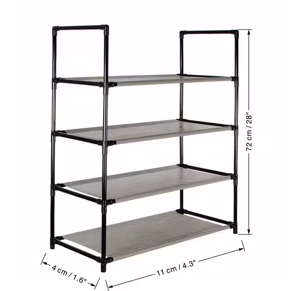 J&V TEXTILES 23 in. H x 29 in. W Space Saving 12-Pair Black Stainless Steel Shoe Rack