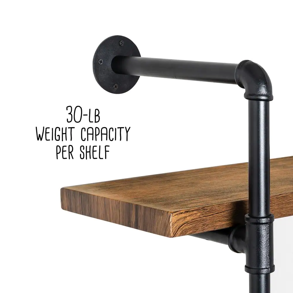 Honey-Can-Do 9 in. x 31.5 in. x 35.4 in. Black Steel and Wood 3-Tier Industrial Wall Shelf