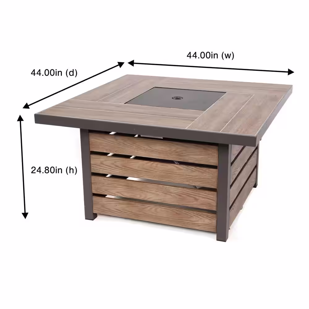 Hampton Bay Summerfield 44 in. x 24.5 in. Square Steel Gas Fire Pit with Wood-Look Tile Top