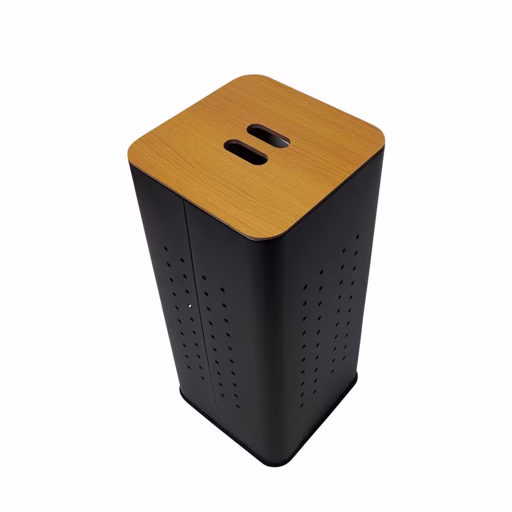 HOUSEHOLD ESSENTIALS Steel Square Laundry Hamper with Wooden Lid