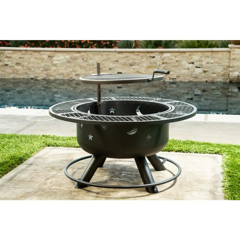 None Nightstar 32.7 in. Fire Pit with Grill and Poker