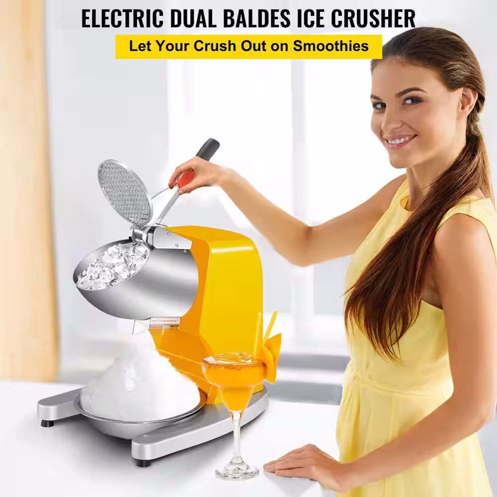 VEVOR 150 oz. Capacity Electric Ice Shaver Crusher 1450 RPM Snow Cone Machine 210 LB/H Yellow Shaved Ice Machine, 300 W