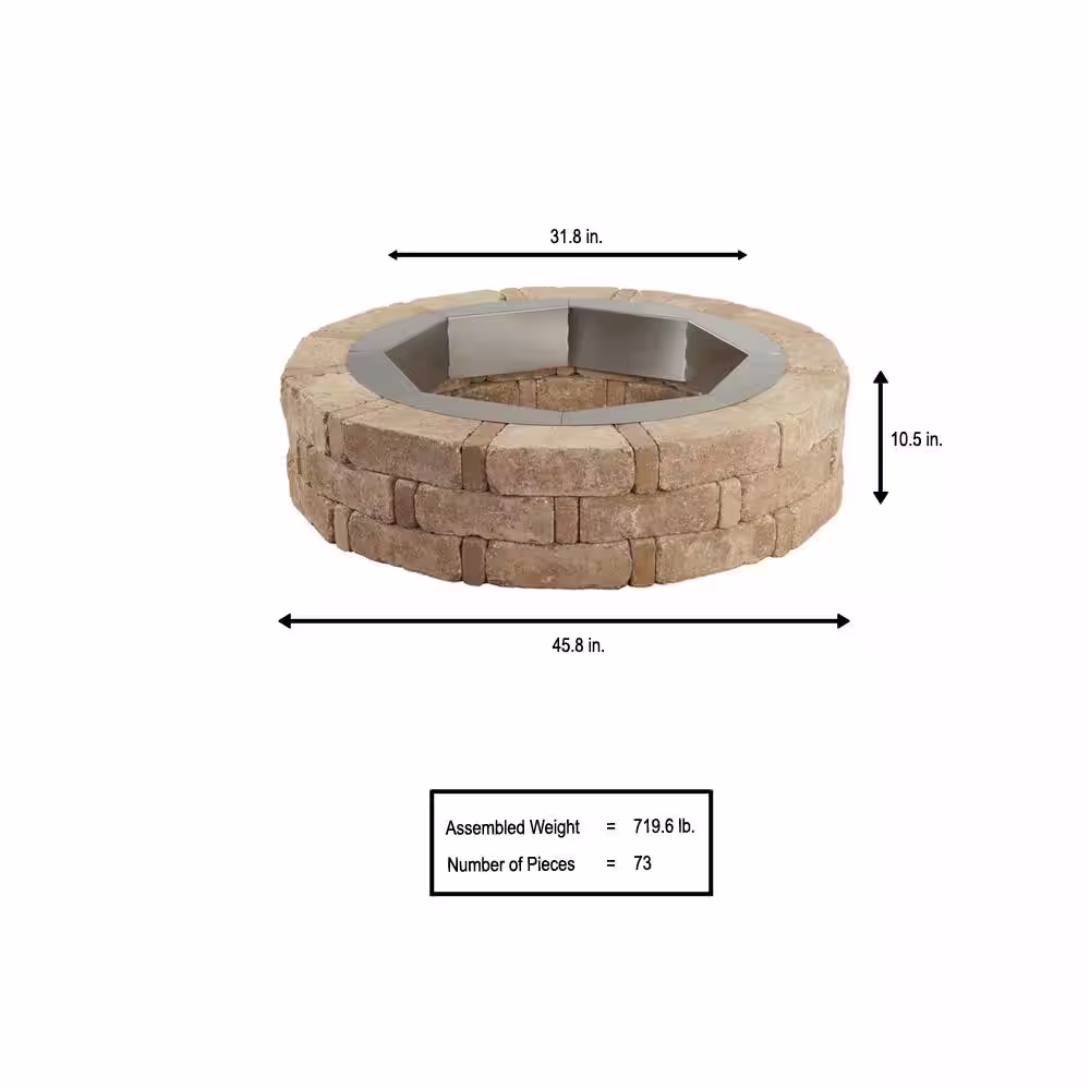 Pavestone RumbleStone 46 in. x 10.5 in. Round Concrete Fire Pit Kit No. 1 in Cafe with Round Steel Insert