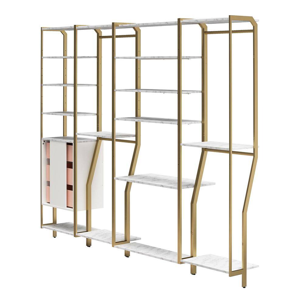 CosmoLiving by Cosmopolitan Gwyneth 108 in. W Wall Mount Adjustable Wood Closet System 4 Piece Bundle-2 Hanging Rod, 1 Vanity & 1 Drawer Unit, White