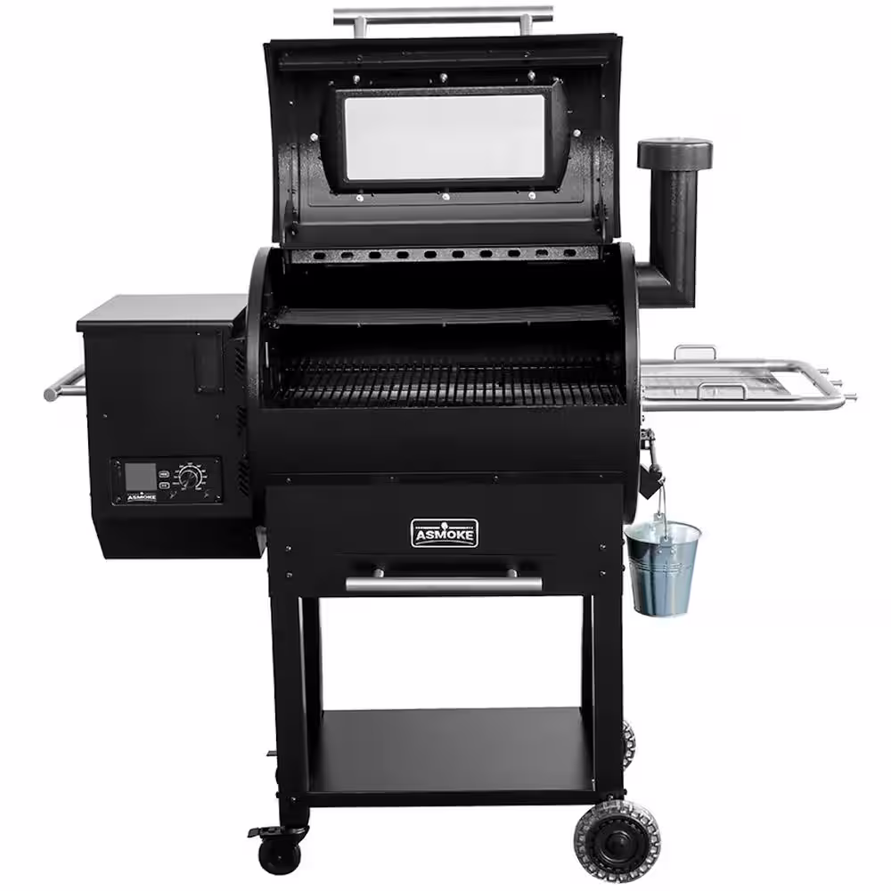 ASMOKE 700 sq. in. Skylights Wood Pellet Grill and Smoker with Smart Meat Thermometer in Black