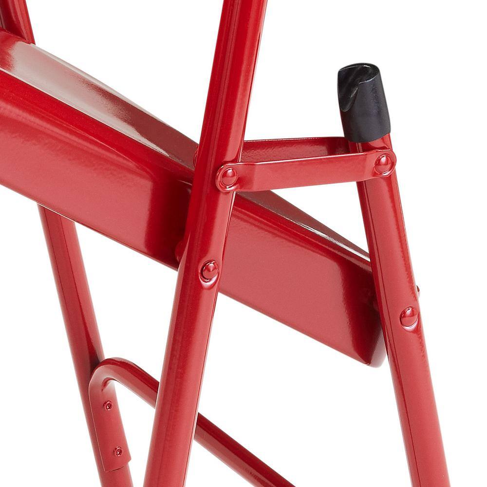 National Public Seating 200 Series Red Premium All-Steel Double Hinge Folding Chair (4-Pack)