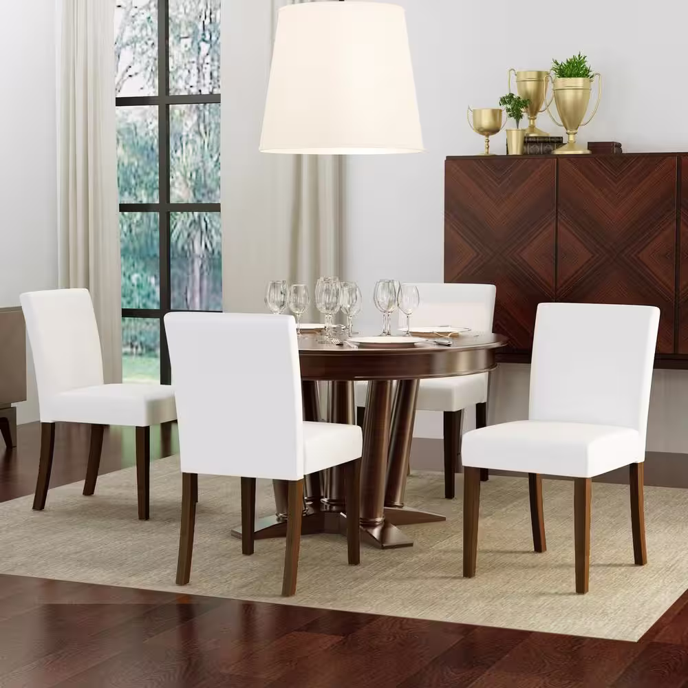 Homy Casa Lowe White Upholstered Dining Chairs(Set of 2)