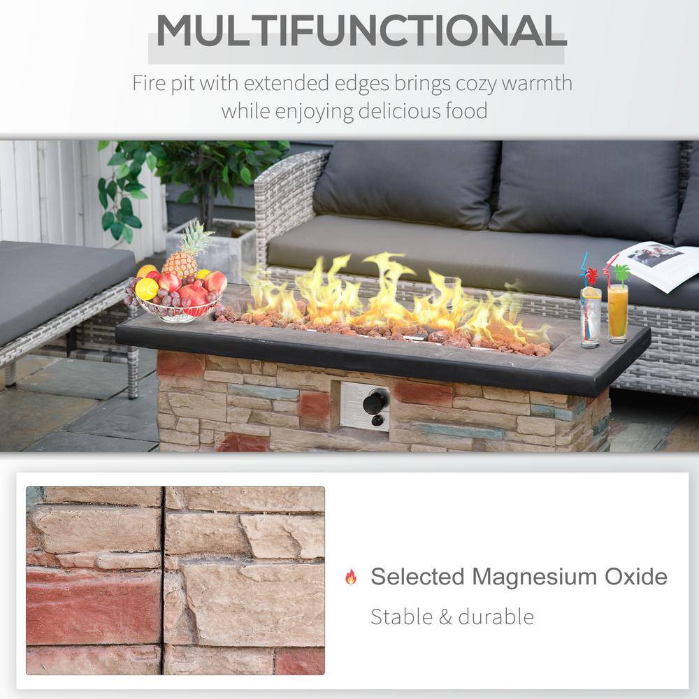 Outsunny Rectangular Stone Fire Pit Table with Protective Cover